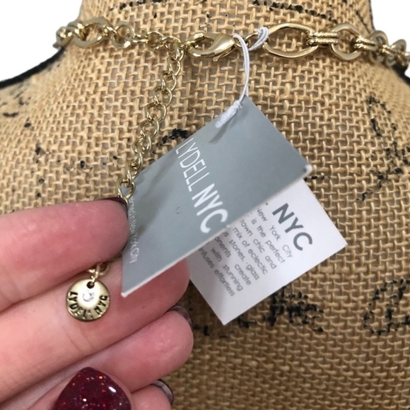 LYNELL NYC Chunky Floral Gold Blingy Necklace with Glass Jewels - Picture 6 of 8